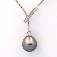 Rhodiated Sterling Silver Necklace and 1 Tahitian Pearl Semi-Baroque B 11.7 mm