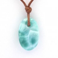 Waxed cotton Necklace and 1 Larimar - 21.5 x 13.2 x 6.4 mm - 2.85 gr