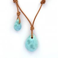 Leather Necklace and 2 Larimar - 6.7 and 2.2 gr