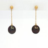 18K solid Gold Earrings and 2 Tahitian Pearls Semi-Baroque A 8 mm