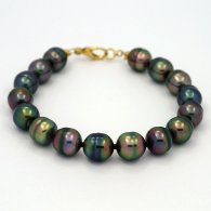 18K solid Gold Bracelet and 16 Tahitian Pearls Ringed B from 9 to 9.5 mm