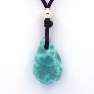 Waxed cotton Necklace and 1 Larimar - 20.6 x 12.8 x 6.4 mm - 1.25 gr