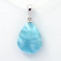 18K Solid White Gold Pendant and 1 Larimar - 17 x 13.3 x 5.5 mm - 1.95 gr