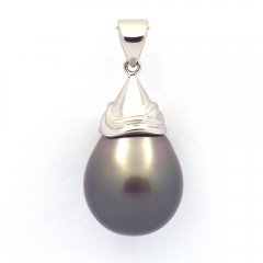 Rhodiated Sterling Silver Pendant and 1 Tahitian Pearl Semi-Baroque B 13.9 mm