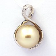 Rhodiated Sterling Silver Pendant and 1 Tahitian Australian Pearl Round C 10.9 mm