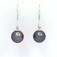18K Solid White Gold Earrings and 2 Tahitian Pearls Round B 8.8 mm