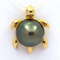 18K solid Gold Pendant and 1 Tahitian Pearl Round B 10.1 mm