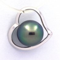 18K Solid White Gold Pendant and 1 Tahitian Pearl Round B 8.3 mm