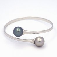 Rhodiated Sterling Silver Bracelet and 2 Tahitian Pearls Round C 11.6 mm