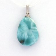 Rhodiated Sterling Silver Pendant and 1 Larimar - 18 x 14 x 6.5 mm - 2.7 gr