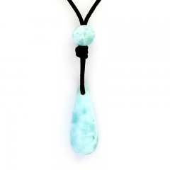 Nylon Necklace and 3 Larimar - 26 x 10.5 x 9.5 mm - 3.7, 0.8 and 1.2 gr