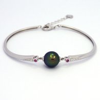 Rhodiated Sterling Silver Bracelet and 1 Tahitian Pearl Near-Round C+ 10 mm