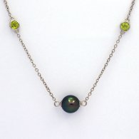 Rhodiated Sterling Silver Necklace and 5 Tahitian Pearls Near-Round C from 8.5 to 8.9 mm