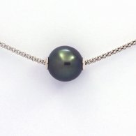 Rhodiated Sterling Silver Necklace and 1 Tahitian Pearl Near-Round C 12.1 mm