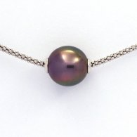 Rhodiated Sterling Silver Necklace and 1 Tahitian Pearl Semi-Baroque B 11.3 mm