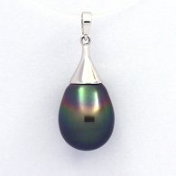 18K Solid White Gold Pendant and 1 Tahitian Pearl Semi-Baroque A 10.4 mm