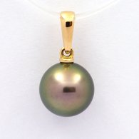 18K solid Gold Pendant and 1 Tahitian Pearl Round B 9.4 mm