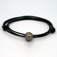 Leather Necklace and 1 Tahitian Pearl Semi-Baroque C 14 mm