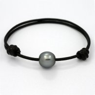 Leather Bracelet and 1 Tahitian Pearl Semi-Baroque C 11.8 mm