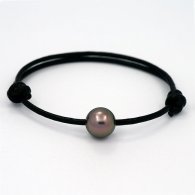 Leather Bracelet and 1 Tahitian Pearl Round C 10.8 mm