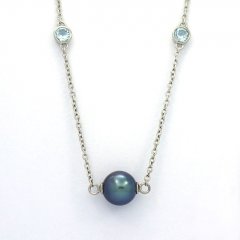 Rhodiated Sterling Silver Necklace and 5 Tahitian Pearls Near-Round C  8.5 to 9.1 mm