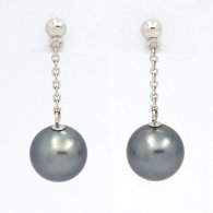 Gold 14k Earrings and 2 Tahitian Pearls Round B 8.8 mm