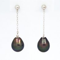 14K solid Gold Earrings and 2 Tahitian Pearls Semi-Baroque A/B 8 mm