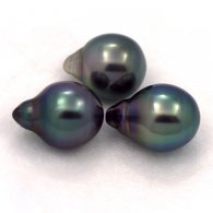 Lot of 3 Tahitian Pearls Semi-Baroque B from 9.9 to 10 mm
