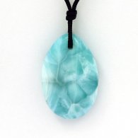 Nylon Necklace and 2 Larimar - 35 x 22.5 x 8.5 mm - 11.67 gr and 1.03 gr
