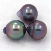 Lot of 3 Tahitian Pearls Semi-Baroque B from 9 to 9.2 mm