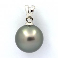 Rhodiated Sterling Silver Pendant and 1 Tahitian Pearl Round C 13.4 mm