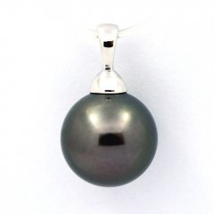 Rhodiated Sterling Silver Pendant and 1 Tahitian Pearl Round C 11.7 mm