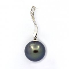 Rhodiated Sterling Silver Pendant and 1 Tahitian Pearl Round C 11.8 mm