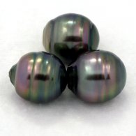 Lot of 3 Tahitian Pearls Ringed C from 12 to 12.2 mm