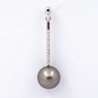 Rhodiated Sterling Silver Pendant and 1 Tahitian Pearl Round C 10.8 mm