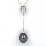 Rhodiated Sterling Silver Necklace and 1 Tahitian Pearl Semi-Baroque B 10.3 mm
