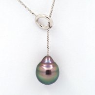 Rhodiated Sterling Silver Necklace and 1 Tahitian Pearl Ringed B 11 mm