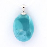 Rhodiated Sterling Silver Pendant and 1 Larimar - 20 x 14.5 x 7.7 mm - 3.75 gr