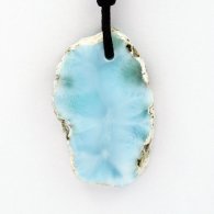 Waxed cotton Necklace and 1 Larimar - 37 x 23 x 6 mm - 10.3 gr