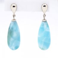 Rhodiated Sterling Silver Earrings and 2 Larimar - 24 x 9.7 x 7 mm - 5.25 gr