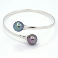 Rhodiated Sterling Silver Bracelet and 2 Tahitian Pearls Round C 11.5 mm