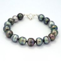 17 Tahitian Pearls Ringed C+ 10 to 10.3 mm Bracelet and Rhodiated Sterling Silver