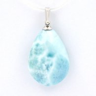 Rhodiated Sterling Silver Pendant and 1 Larimar - 20 x 14.8 x 7.5 mm - 3.4 gr