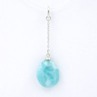 Rhodiated Sterling Silver Pendant and 1 Larimar - 14 x 11.6 x 5.5 mm - 1.52 gr