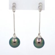 Rhodiated Sterling Silver Earrings and 2 Tahitian Pearls Semi-Baroque B 8.6 mm