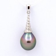 Rhodiated Sterling Silver Pendant and 1 Tahitian Pearl Semi-Baroque B 10.3 mm