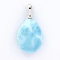 18K Solid White Gold Pendant and 1 Larimar - 22 x 16.8 x 8.4 mm - 4.8 gr