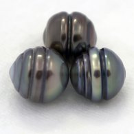 Lot of 3 Tahitian Pearls Ringed C from 9.5 to 9.9 mm