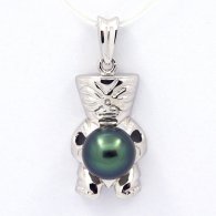 Rhodiated Sterling Silver Pendant and 1 Tahitian Pearl Semi-Baroque B+ 8.8 mm