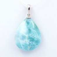 Rhodiated Sterling Silver Pendant and 1 Larimar - 24 x 19 x 8.4 mm - 5.62 gr